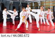 Kids sparring during karate training. Стоковое фото, фотограф Яков Филимонов / Фотобанк Лори