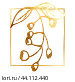 Golden branch, twig, flower,  floral ornament, frame. Стоковая иллюстрация, иллюстратор Наталия Бурма / Фотобанк Лори