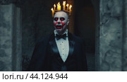 Vampire grinning wearing a tuxedo and a cape in a castle. Стоковое AI-видео, аниматор Данил Руденко / Фотобанк Лори