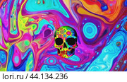 Multicolored psychedelic skull morphing and moving on colorful background. Стоковое AI-видео, аниматор Данил Руденко / Фотобанк Лори