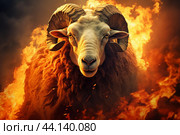 Nightmarish Nightmare sheep with fire flames. Generate ai. Стоковое AI-изображение, AI-художник Иван Рябоконь / Фотобанк Лори