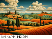 Charming Retro italian landscape view. Generate Ai. Стоковое AI-изображение, AI-художник Иван Рябоконь / Фотобанк Лори