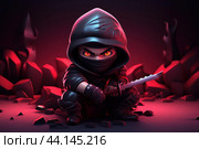 Stealthy ninja warrior in the shadows. Стоковое AI-изображение, AI-художник Иван Рябоконь / Фотобанк Лори
