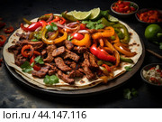 Sizzling Tasty fajitas. Generate Ai. Стоковое AI-изображение, AI-художник Иван Рябоконь / Фотобанк Лори