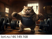 Determined cat ready for gym workout. Стоковое AI-изображение, AI-художник Иван Рябоконь / Фотобанк Лори