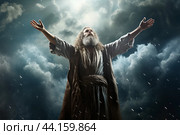 Prophet-like figure beseeching the heavens. Стоковое AI-изображение, AI-художник Иван Рябоконь / Фотобанк Лори