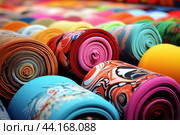 Vast Textile roll colorful market stack. Generate Ai. Стоковое AI-изображение, AI-художник Иван Рябоконь / Фотобанк Лори