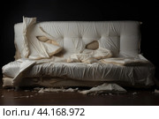 Frayed Torn damaged mattress. Generate Ai. Стоковое AI-изображение, AI-художник Иван Рябоконь / Фотобанк Лори