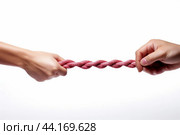 Two hands in tug of war competition isolated on white. Стоковое AI-изображение, AI-художник Иван Рябоконь / Фотобанк Лори