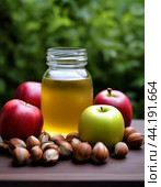 Honey, nuts and apples. Every year in August, Orthodox celebrate Honey (14), Apple (19) and Nut Savior (29) Стоковое AI-изображение, AI-художник Сергей Елизарьев / Фотобанк Лори