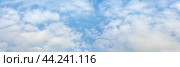 Sky panorama. Blue cloudy sky panorama. Panoramic Blue sky and white clouds. fluffy cloud in blue sky background. high resolution. Стоковое фото, фотограф Павел Муравьев / Фотобанк Лори