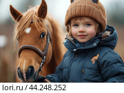 Ребенок и лошадь. Стоковое AI-изображение, AI-художник Щеголева Ольга / Фотобанк Лори