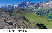 Mountain landscape with observatory in the distance and mountain peaks in the background. Стоковое фото, фотограф Евгений Харитонов / Фотобанк Лори