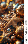 Gold flying stars confetti magic Christmas frame, premium sparkles stardust border background. Holiday party decor, Christmas stars background, flying gold sparkles confetti on white. Стоковое AI-изображение, AI-художник Ирина Михайличенко / Фотобанк Лори
