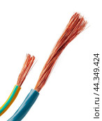Various Electrical Wires With Exposed Copper Strands on White Background. Стоковое фото, фотограф Сергей Толмачёв / Фотобанк Лори