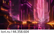 A futuristic city with electric discharges. Стоковое AI-изображение, AI-художник Галина Эмберг / Фотобанк Лори