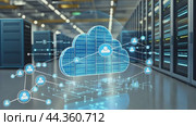 Cloud computing technology connecting to servers in datacenter with digital user interface. Стоковое AI-видео, аниматор Юрий Поздников / Фотобанк Лори
