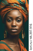 Juneteenth, a day for freedom - Portrait of a beautiful African girl with dark skin tone. Стоковое AI-изображение, AI-художник Veniamin Kraskov / Фотобанк Лори
