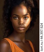 Juneteenth, a day for freedom - Portrait of a beautiful African girl with dark skin tone. Стоковое AI-изображение, AI-художник Veniamin Kraskov / Фотобанк Лори