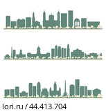 Abstract Caracas Venezuela, Buenos Aires Argentina and Bogota Colombia City Skyline set with Color Buildings. Стоковая иллюстрация, иллюстратор Игорь Сорокин / Фотобанк Лори
