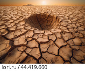 Cracked surface of soil, dried and chopped earth, soil erosion. Стоковое AI-изображение, AI-художник Veniamin Kraskov / Фотобанк Лори