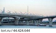 Cityscape with a high-speed automobile overpasses in the area of Krestovsky Island, Saint-Petersburg (2024 год). Редакционное фото, фотограф Евгений Харитонов / Фотобанк Лори