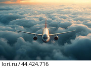 Aerodynamic Airplane flies clouds transport. Generate Ai. Стоковое AI-изображение, AI-художник Иван Рябоконь / Фотобанк Лори