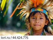 Nature-oriented Amazonia tribe children. Generate Ai. Стоковое AI-изображение, AI-художник Иван Рябоконь / Фотобанк Лори