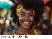 Fashionable Beautiful stylish smiling black woman. Generate ai. Стоковое AI-изображение, AI-художник Иван Рябоконь / Фотобанк Лори