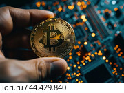 Cryptographic Change bitcoin hands. Generate Ai. Стоковое AI-изображение, AI-художник Иван Рябоконь / Фотобанк Лори
