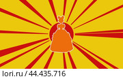 Символ принцессы на фоне анимации из движущихся лучей солнца. Большой оранжевый символ немного увеличивается. Плавная закольцованная анимация в формате 4k на желтом фоне. Стоковое видео, видеограф Карпенко Алексей / Фотобанк Лори