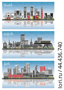 Sheffield, Leeds and Bristol UK City Skyline Set. Стоковая иллюстрация, иллюстратор Игорь Сорокин / Фотобанк Лори