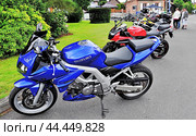 Мотоцикл Suzuki SV 650 03-05 Motorspoiler Bugspoiler GFK  на ретро-выставке мотоциклов и мопедов в провинции Франции (2016) Редакционное фото, фотограф Вера Смолянинова / Фотобанк Лори
