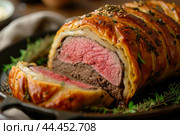 Gourmet Beef wellington dish. Generate Ai. Стоковое AI-изображение, AI-художник Иван Рябоконь / Фотобанк Лори