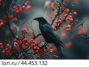Soaring Black bird reaches up. Generate ai. Стоковое AI-изображение, AI-художник Иван Рябоконь / Фотобанк Лори
