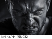 Intense man with fierce expression. Стоковое AI-изображение, AI-художник Иван Рябоконь / Фотобанк Лори