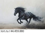 Spirited Black horse prancing. Generate AI. Стоковое AI-изображение, AI-художник Иван Рябоконь / Фотобанк Лори
