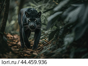 Stealthy Black panther tropical forest walk. Generate Ai. Стоковое AI-изображение, AI-художник Иван Рябоконь / Фотобанк Лори