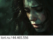 Contemplative woman in the rain. Стоковое AI-изображение, AI-художник Иван Рябоконь / Фотобанк Лори