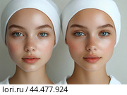 Две девушки, спа-процедуры, уход за кожей. Стоковое AI-изображение, AI-художник Щеголева Ольга / Фотобанк Лори