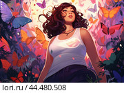 Illustration of Body positive: beyond stereotypes, women who love themselves as they are. Стоковое AI-изображение, AI-художник Veniamin Kraskov / Фотобанк Лори