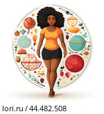 Sticker of a Body positive: beyond stereotypes, women who love themselves as they are. Стоковое AI-изображение, AI-художник Veniamin Kraskov / Фотобанк Лори