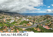 Aerial drone view of Funchal town, Madeira, Portugal. Стоковое фото, фотограф Дмитрий Рухленко / Фотобанк Лори