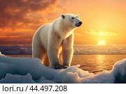 Polar bear at the North Pole. Стоковое AI-изображение, AI-художник Veniamin Kraskov / Фотобанк Лори