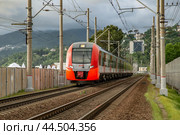 Электричка Siemens "Ласточка" в Адлере. Вид на Кудепсту. Сочи. Краснодарский край. Россия.(2024 год) Редакционное фото, фотограф Юлия Кутыгина / Фотобанк Лори