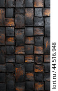 Textured wall of dark stone bricks with warm undertones in natural sunlight. Стоковое AI-изображение, AI-художник Юлия Гапеенко / Фотобанк Лори