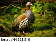 Wood grouse bird on green grass. Стоковое AI-изображение, AI-художник Veniamin Kraskov / Фотобанк Лори