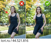 Common mistakes in female posing and how to avoid them. Photo poses. Стоковое фото, фотограф Андрей Аркуша / Фотобанк Лори