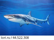 Blue shark (Prionace glauca) in blue water. Стоковое AI-изображение, AI-художник Veniamin Kraskov / Фотобанк Лори