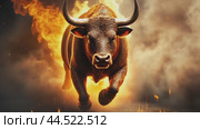 A fiery bull racing through the smoke. Стоковое AI-видео, аниматор Юрий Поздников / Фотобанк Лори